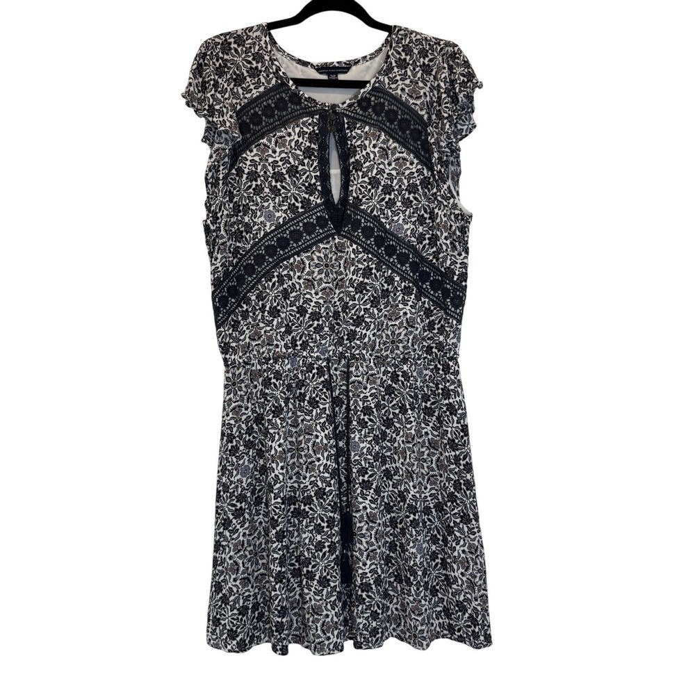 American Eagle Dress Womens XL Floral Boho Crochet Lace Black White Mini Flowy - Picture 2 of 9